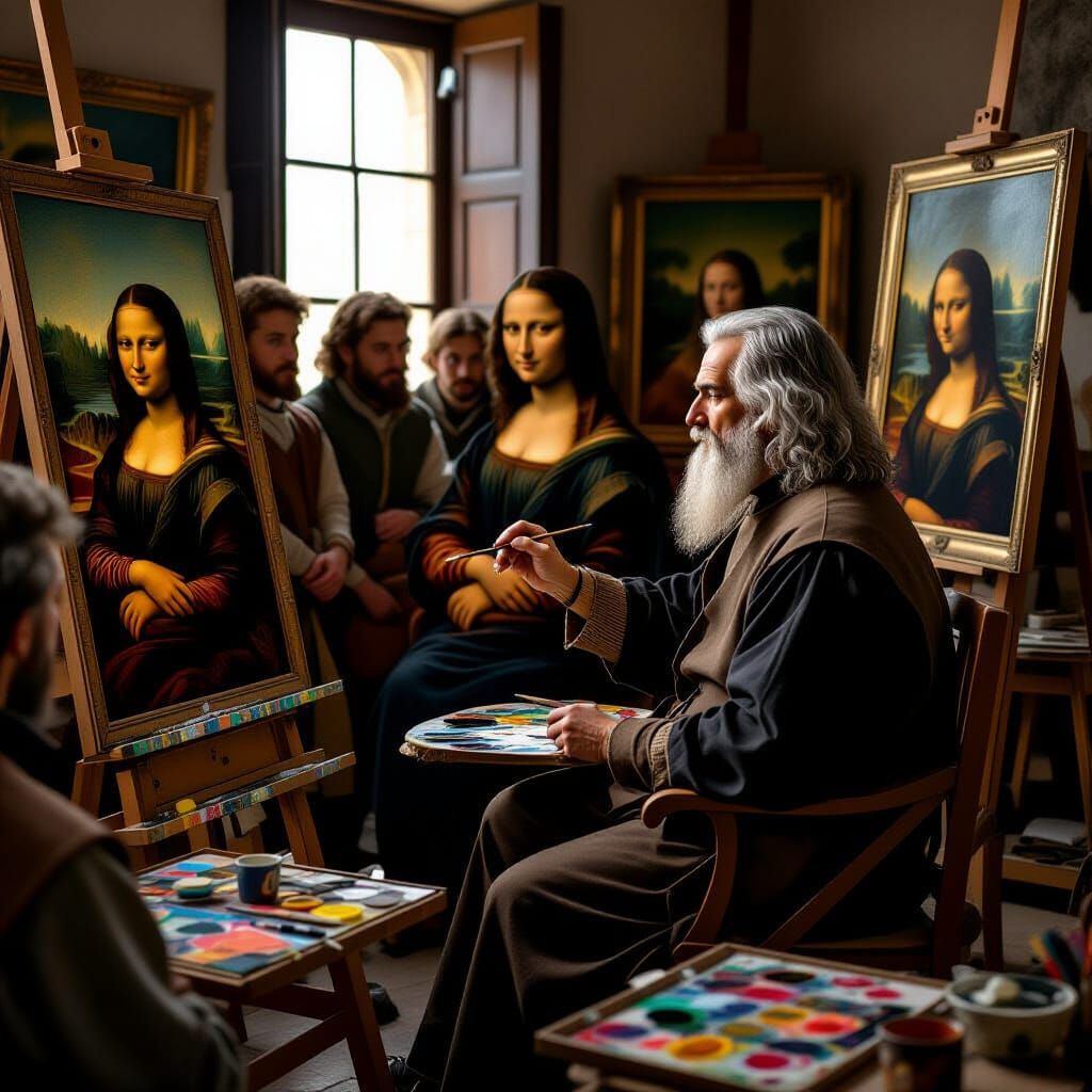 Leonardo da Vinci  
is painting Mona Lisa in the 16th centur...