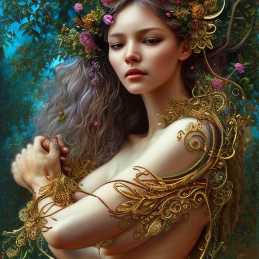 Hyper-Detailed Nude Woman in Surreal Digital Art