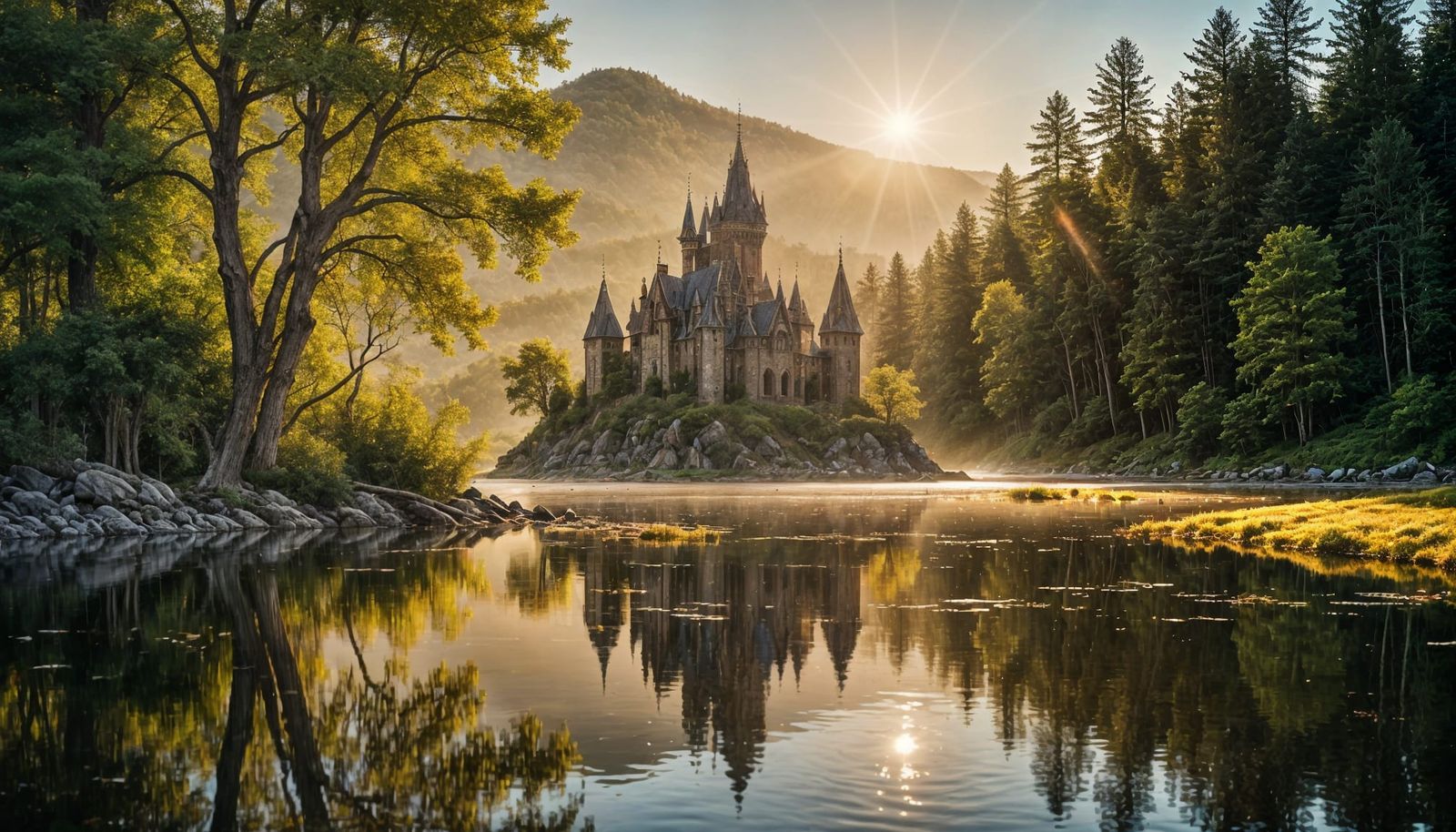 Ethereal Elven Castle Amidst Whimsical Woodland