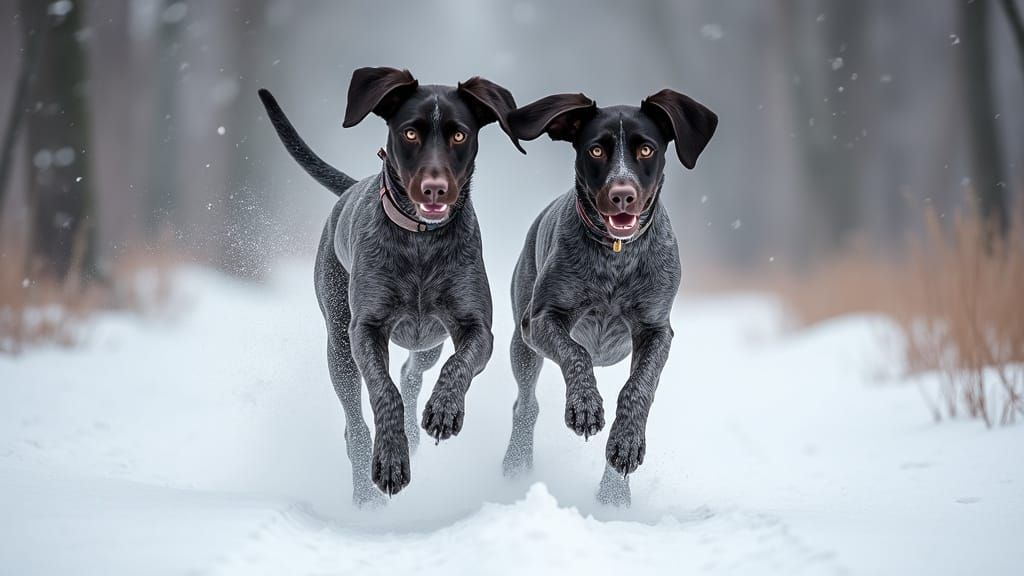German Shorthaired Pointers in Snowy Forest