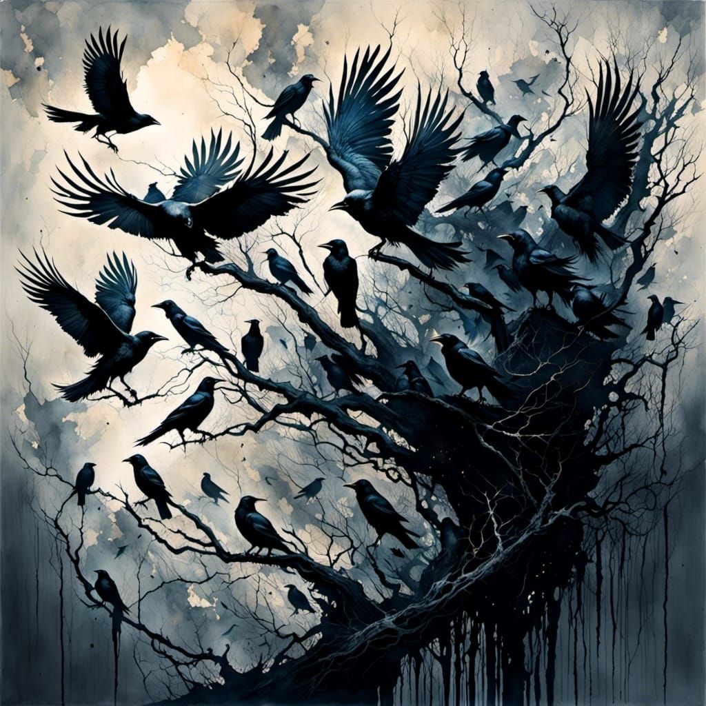 Gothic Murder of Crows in Dark Style