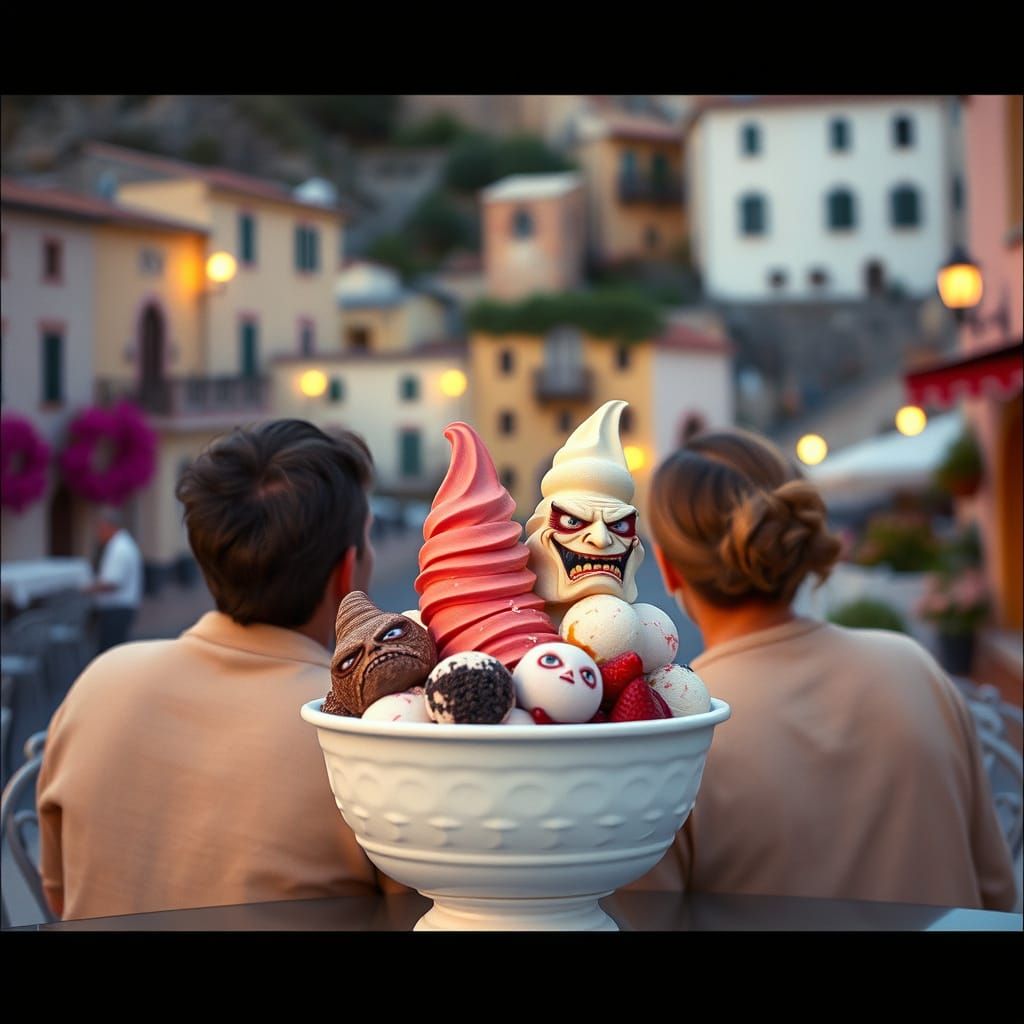 Cinematic Still: Couple with Evil Ice Cream