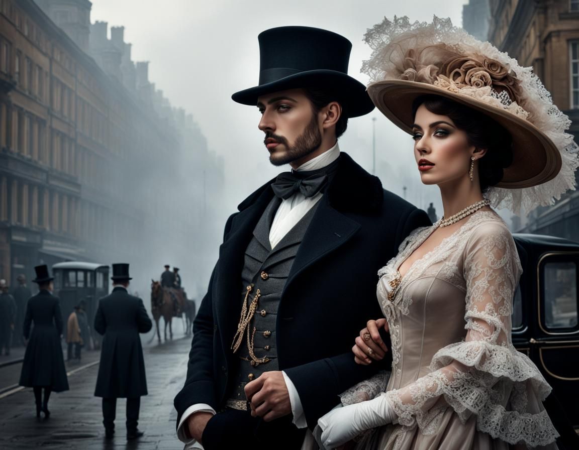 Elegant Women in London Fog, Classic Portrait