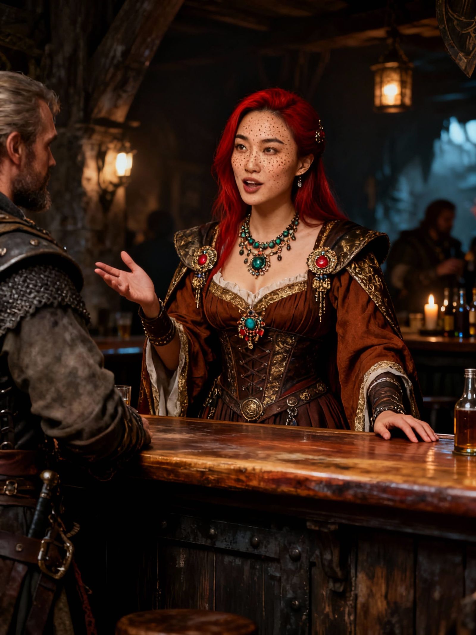 Medieval Tavern Owner with Asian Features, Red Hair