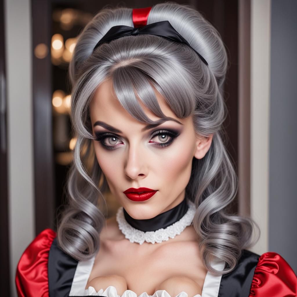 Luxury Woman in French Maid Uniform with Smoky Eyes