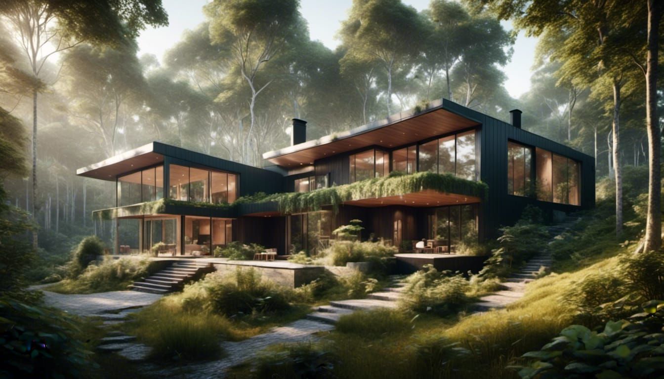 Modern House in Forest Concept Art