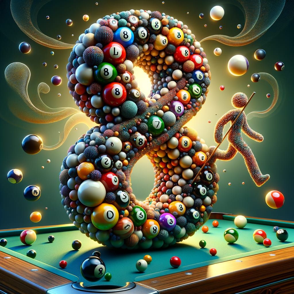 Multicolored 8-Shaped Billiard Ball Abstraction with Cartoon...