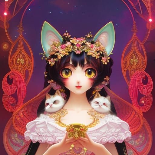 Cute Anime Cat with Big Eyes in Digital Art