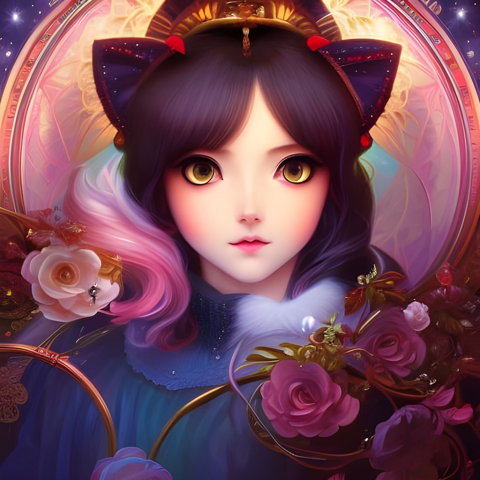 Cute Anime Cat with Big Eyes in Digital Art