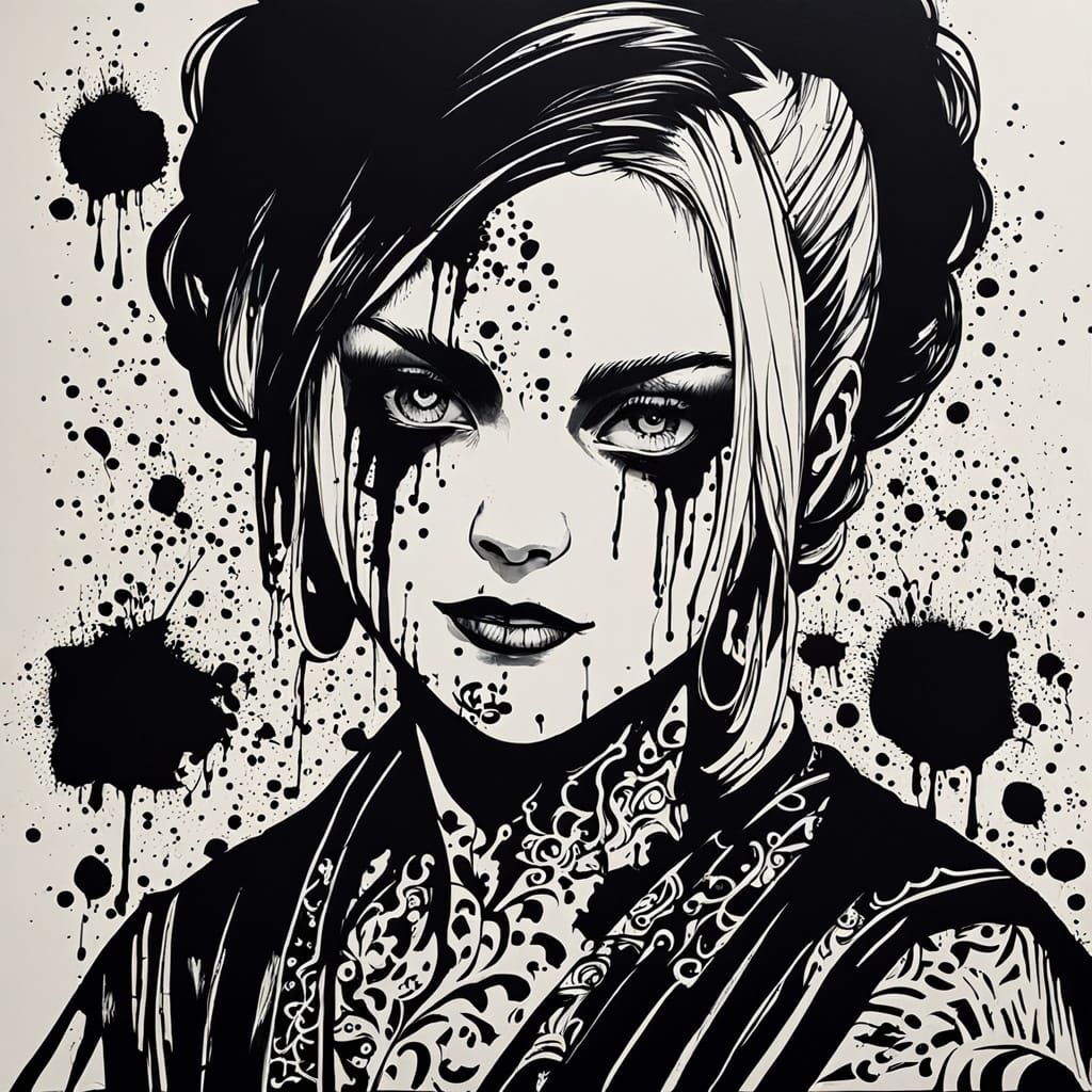 Baddie ink painting