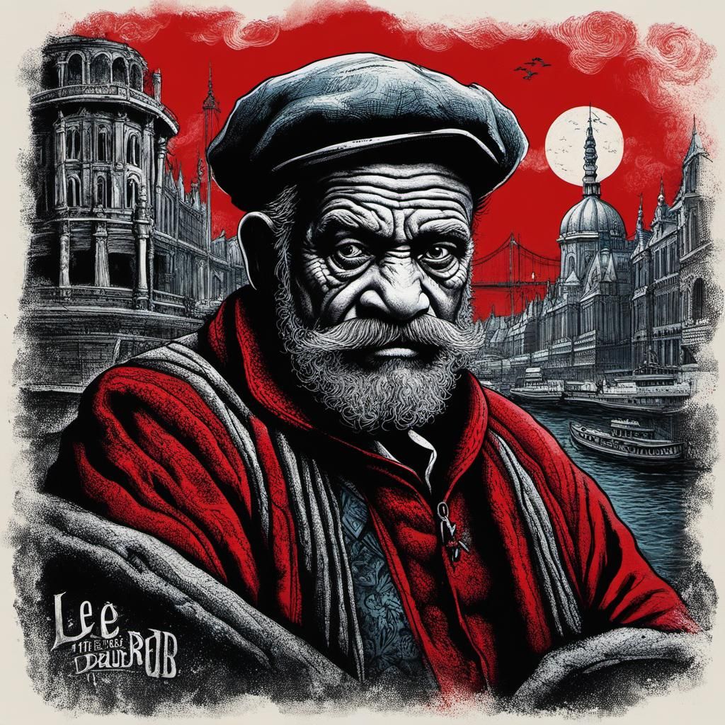 Fantastical Red Danube Ink Drawing