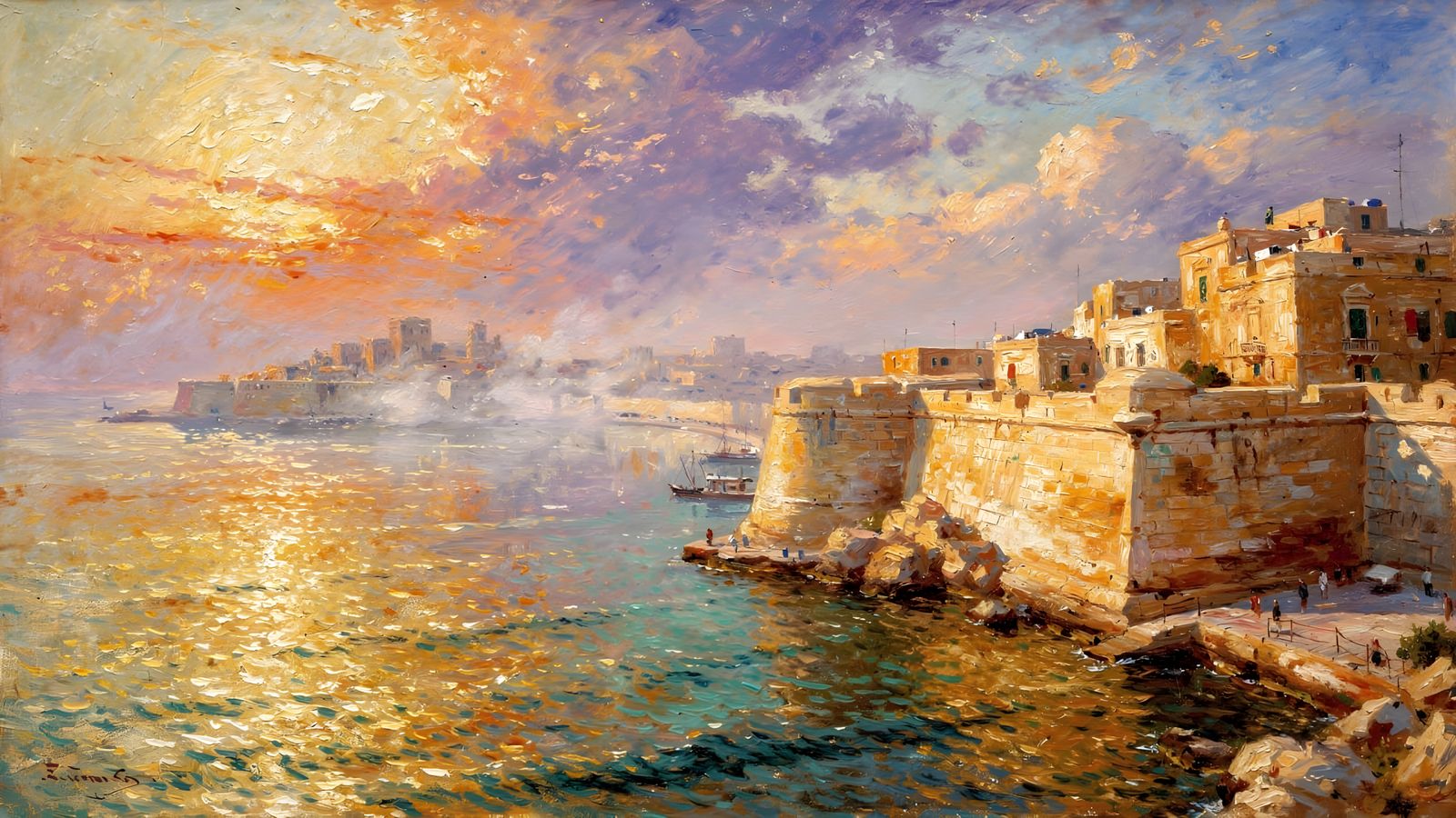 Valletta Harbour at Golden Hour: Romantic Masterpiece Painti...