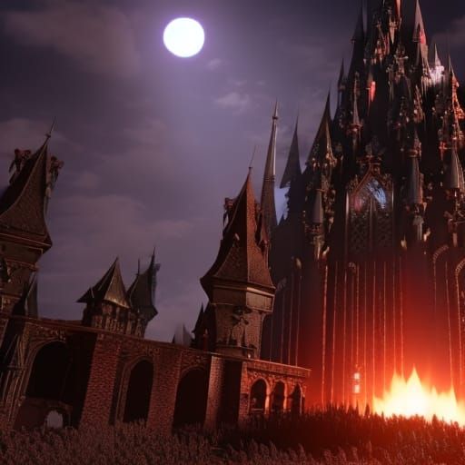 Alucard, surrounded by little bats and demons, at the gears tower,Interactive mechanical  3d Animation, technical lighti...