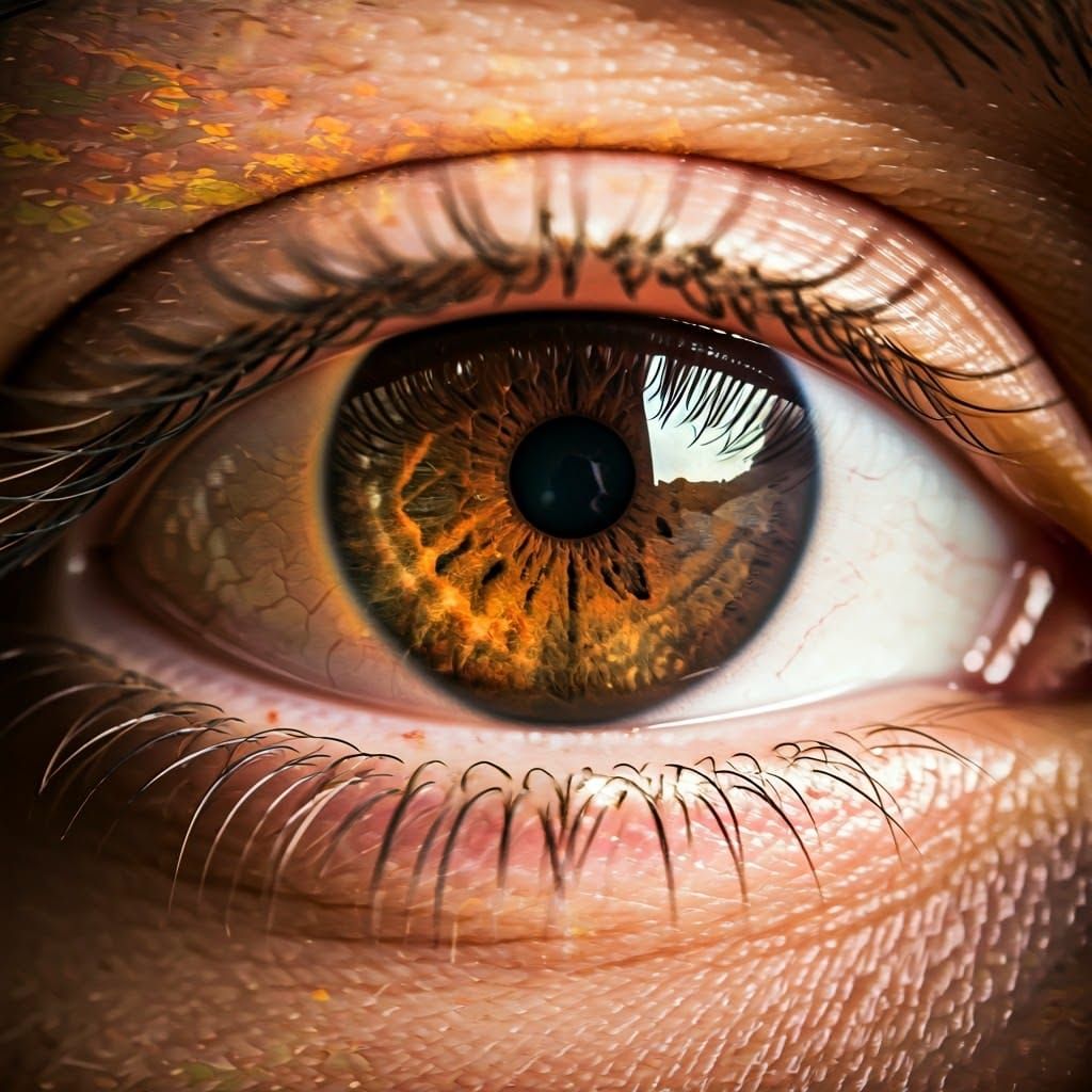 Eye Gazing into Autumn Forest, Surreal Double Exposure