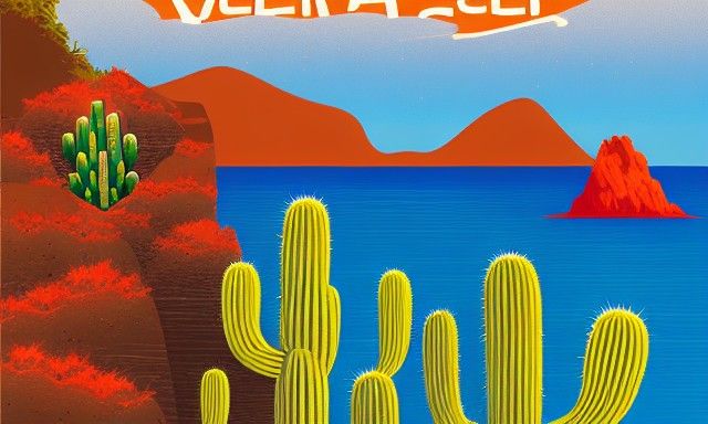 Volcanic Island Poster Illustration with Cactus