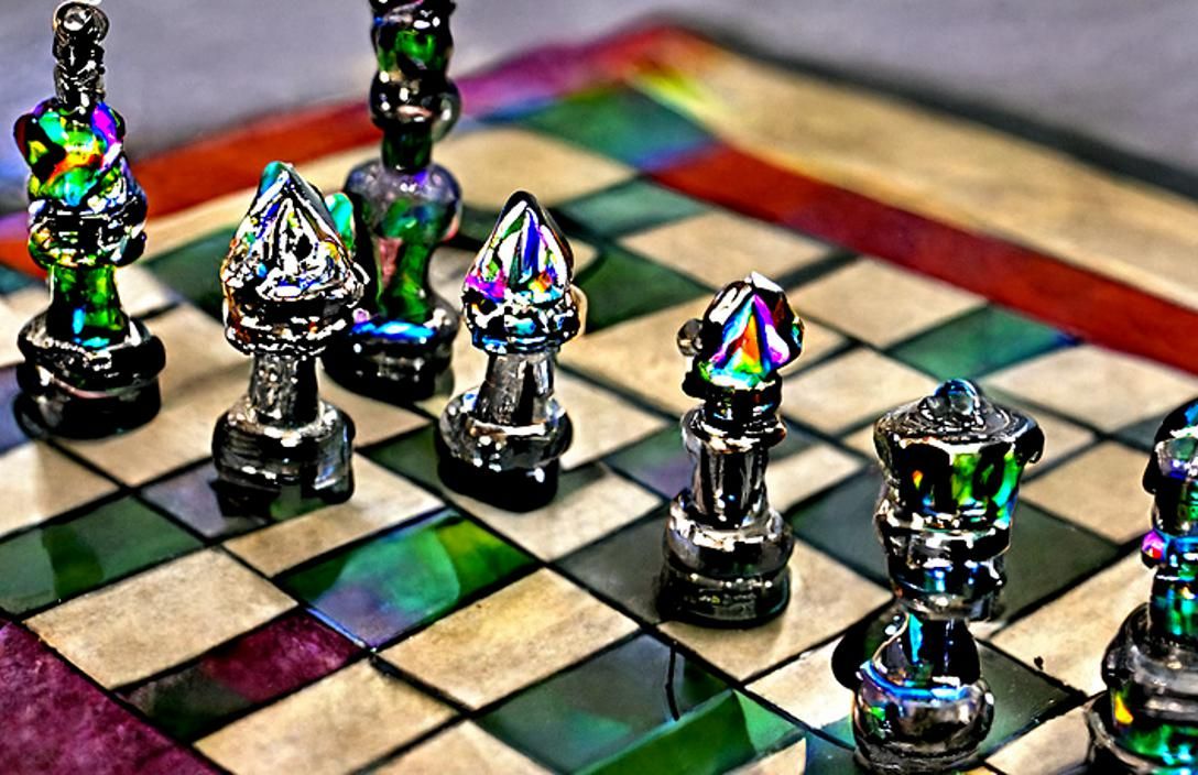 Rainbow Diamond Chess Pieces on Board