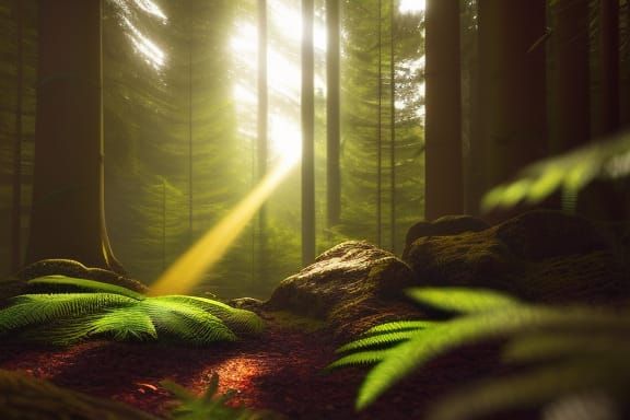 Sunlight Breaks Through Evergreen Forest, Concept Art