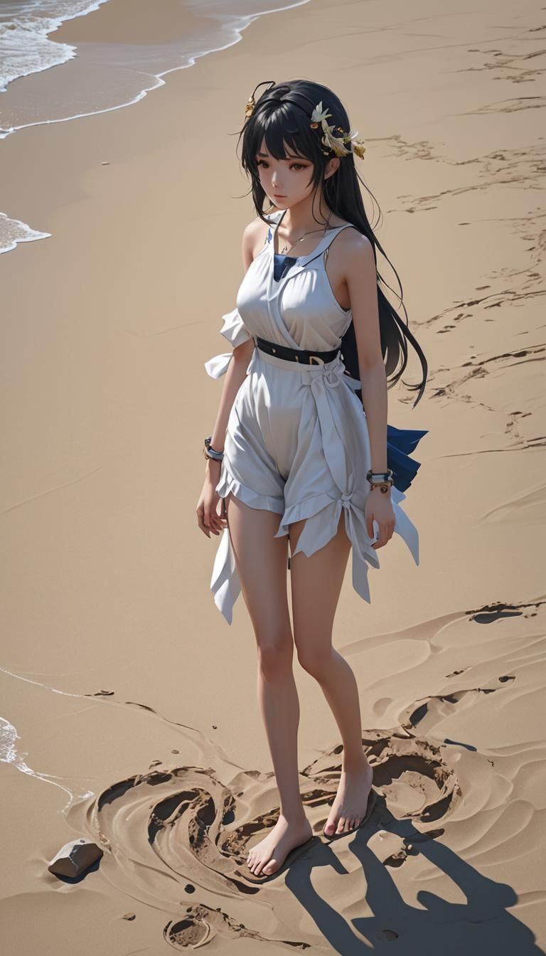 Aesthetic Anime Beach Scene in 3D