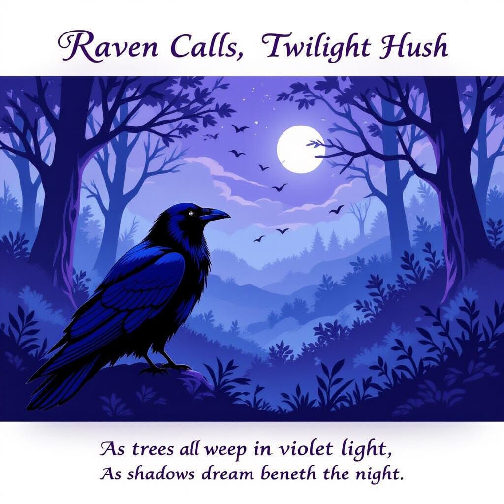 Mystical Ravens in Violet Twilight Scene