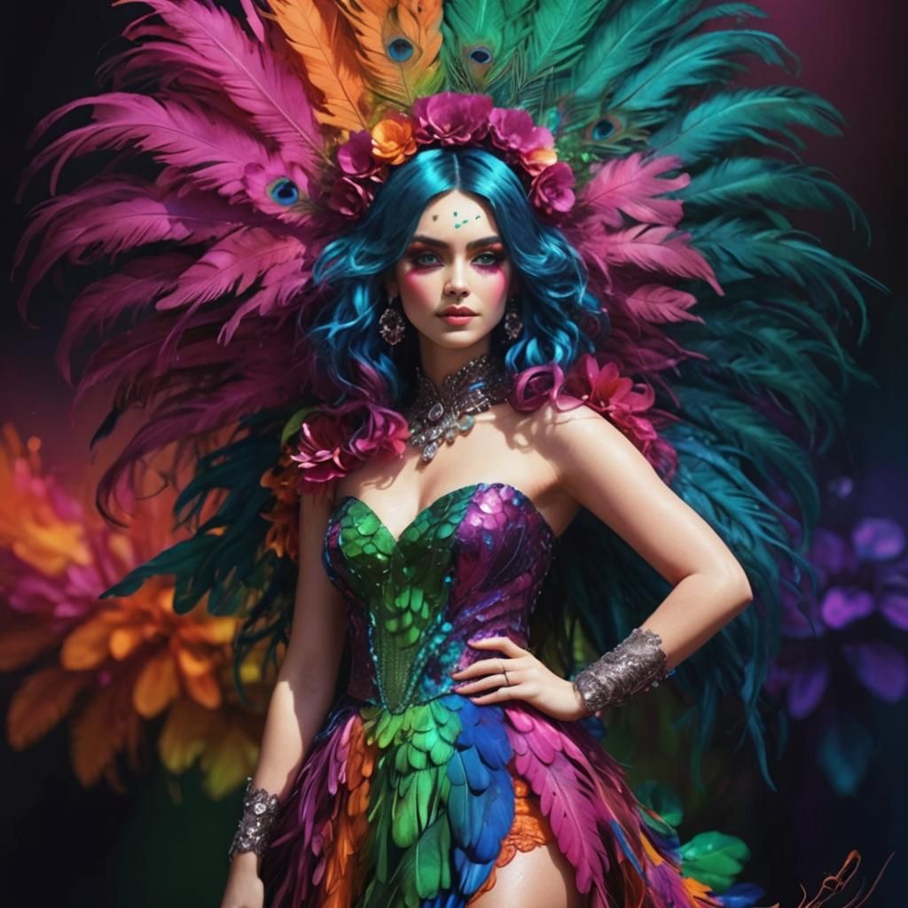 Peacock Haired Woman in Pixar Style 3D Rendering