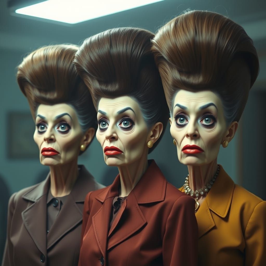 Surreal Portrait: Extreme Plastic Surgery and Bouffant Wigs