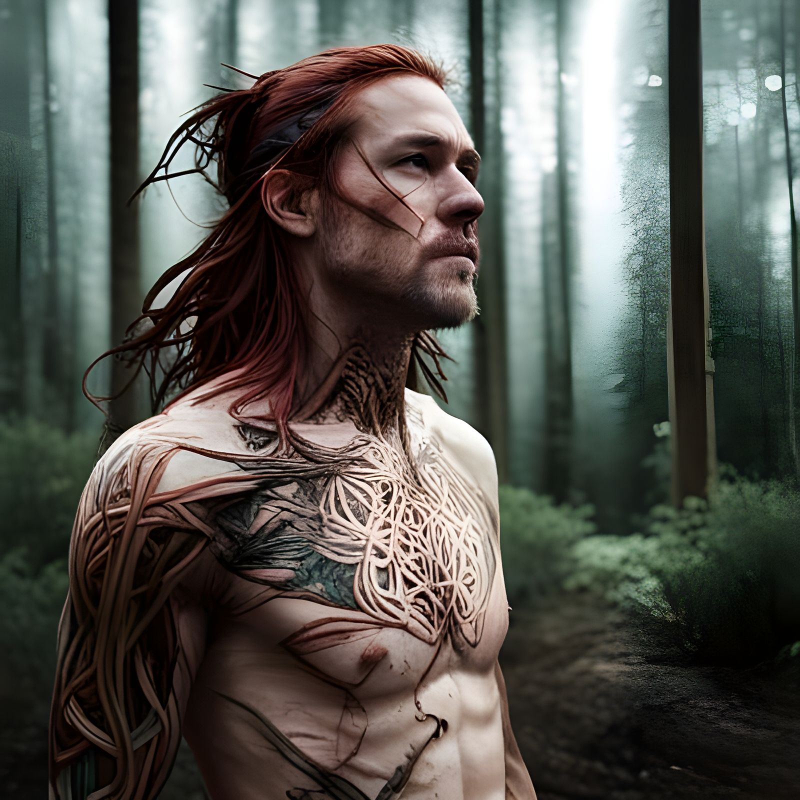 Detailed Celtic Warrior in Hyper-Realistic Forestscape