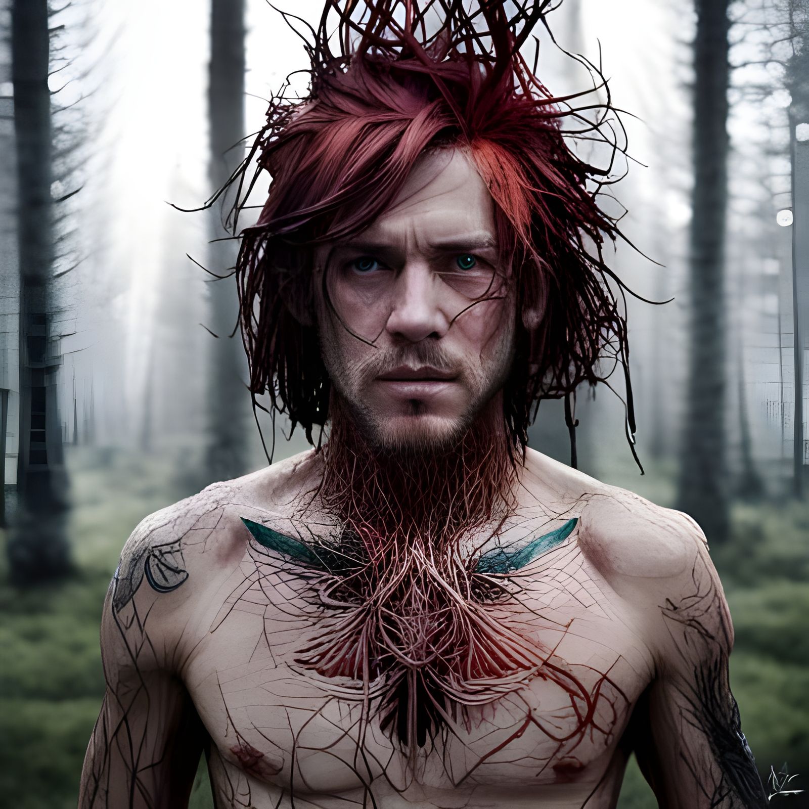 Detailed Celtic Warrior in Forest, Digital Illustration