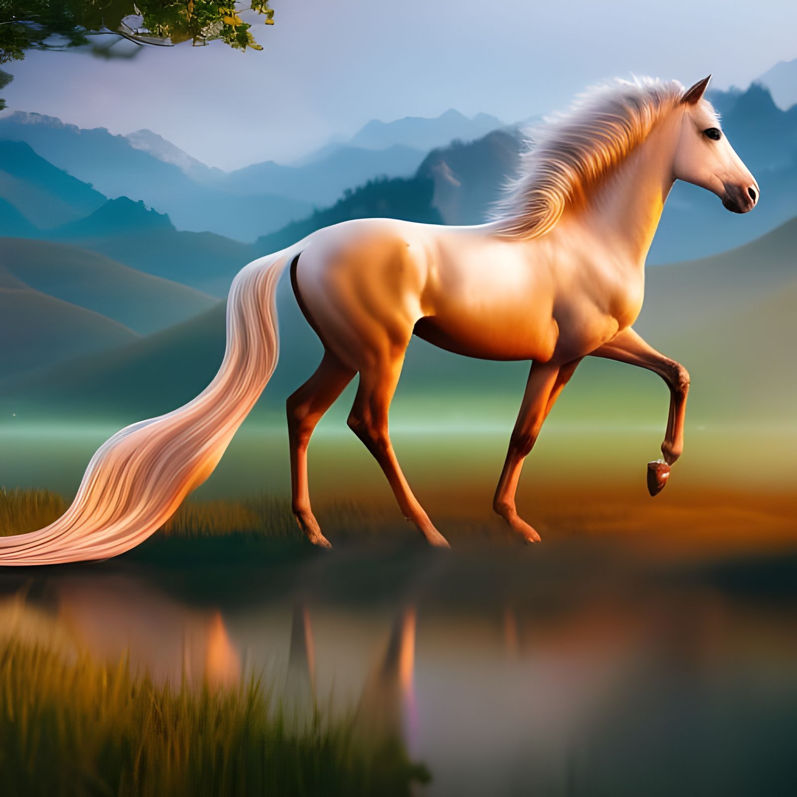 Golden Horse Inspired by Studio Ghibli and Makoto Shinkai