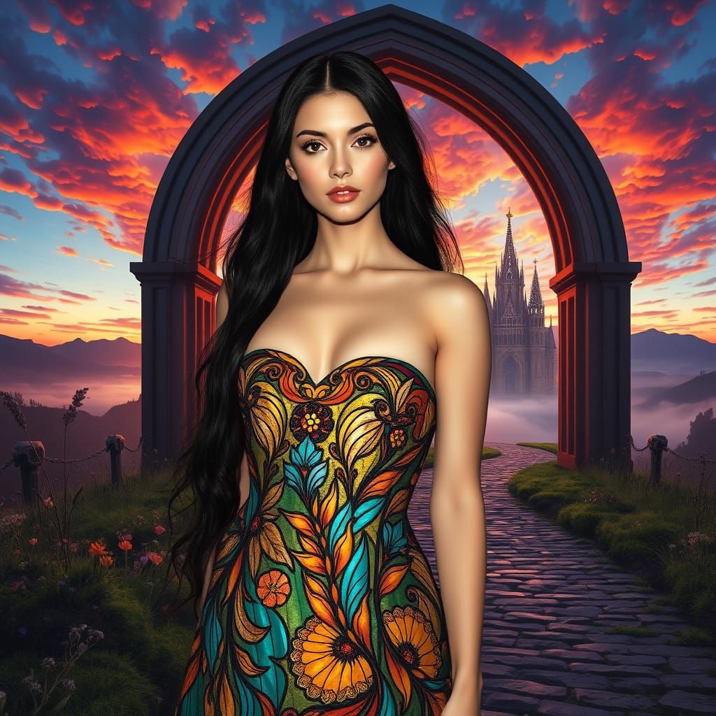 Ethereal Goddess in Stained Glass Splendor