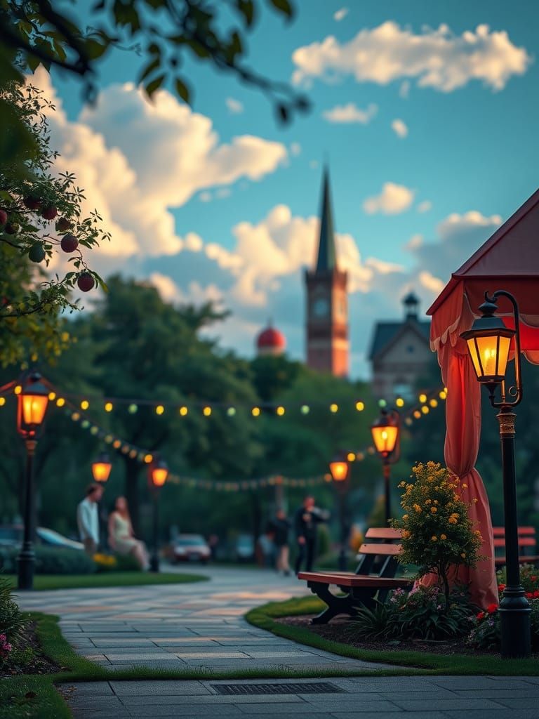 Cute Cartoonish Park on Holiday, Cinematic View