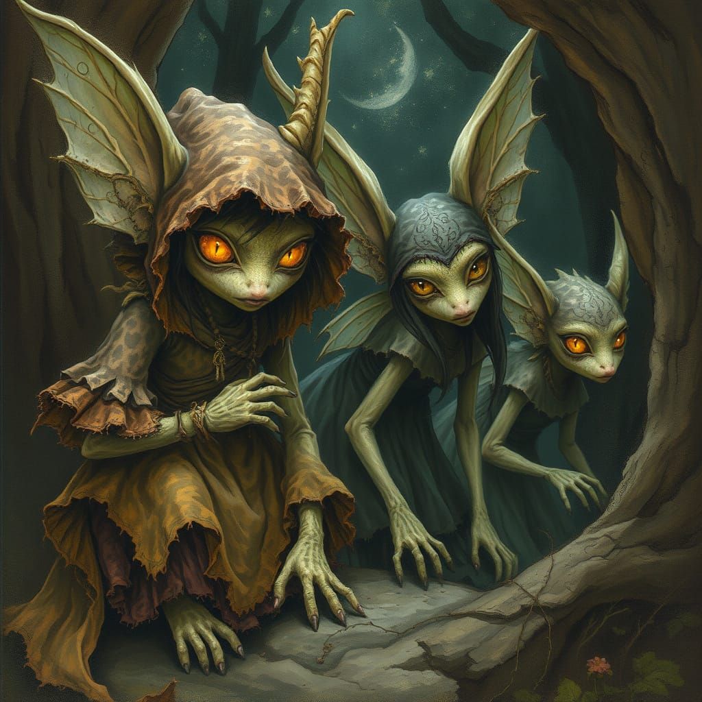 Mystical Fae Creatures Lurking in Dreamlike Realm