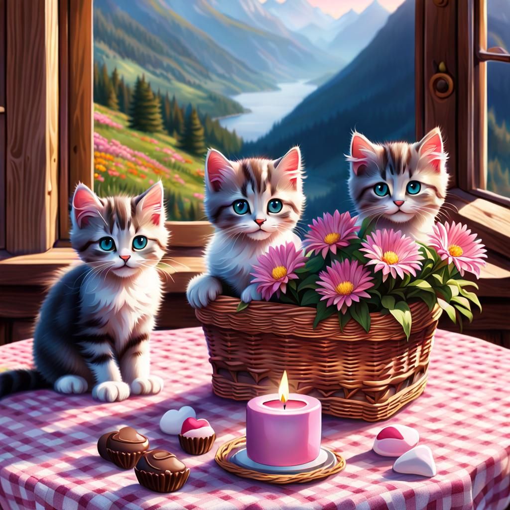 Kittens Celebrate Valentine's Day in Mountain Hut