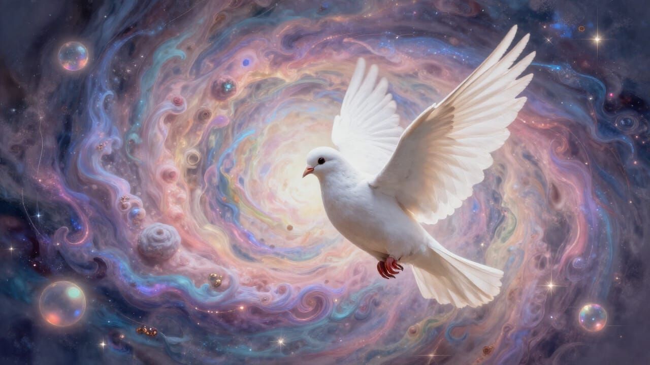 Dove in Galactic Vortex, Cosmic Fantasy Art