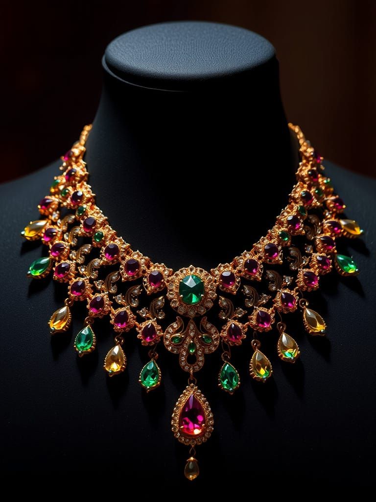 Sparkling Royal Indian Bridal Necklace in Klimt-Inspired Dre...
