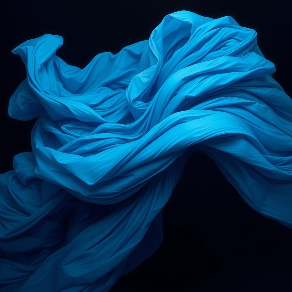 Swirling Blue Fabric Draped in Dark Elegance