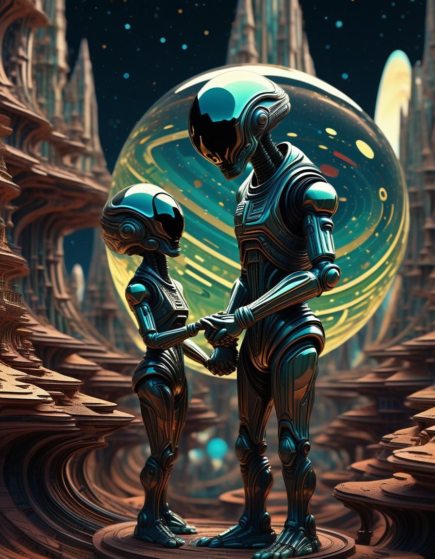 Surreal Alien Scene with Rotating 3D Mandelbulb