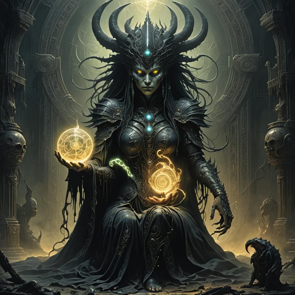 Sorceress Dominates Demon in Dark Fantasy Art