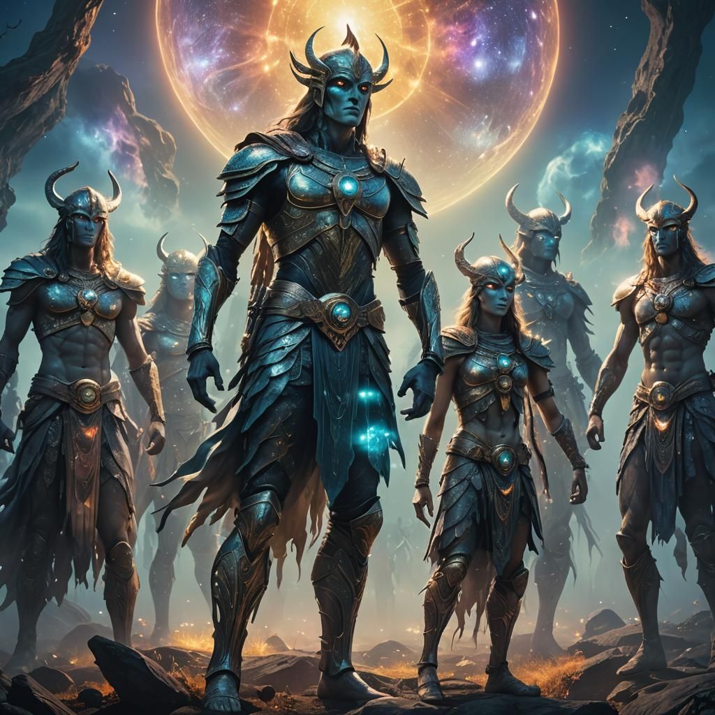 Reborn Warriors in Dreamlike Surrealist Landscape