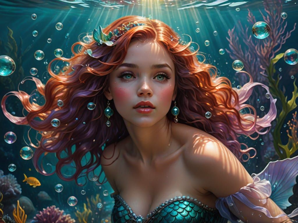 Redheaded Mermaid in Iridescent Splendor