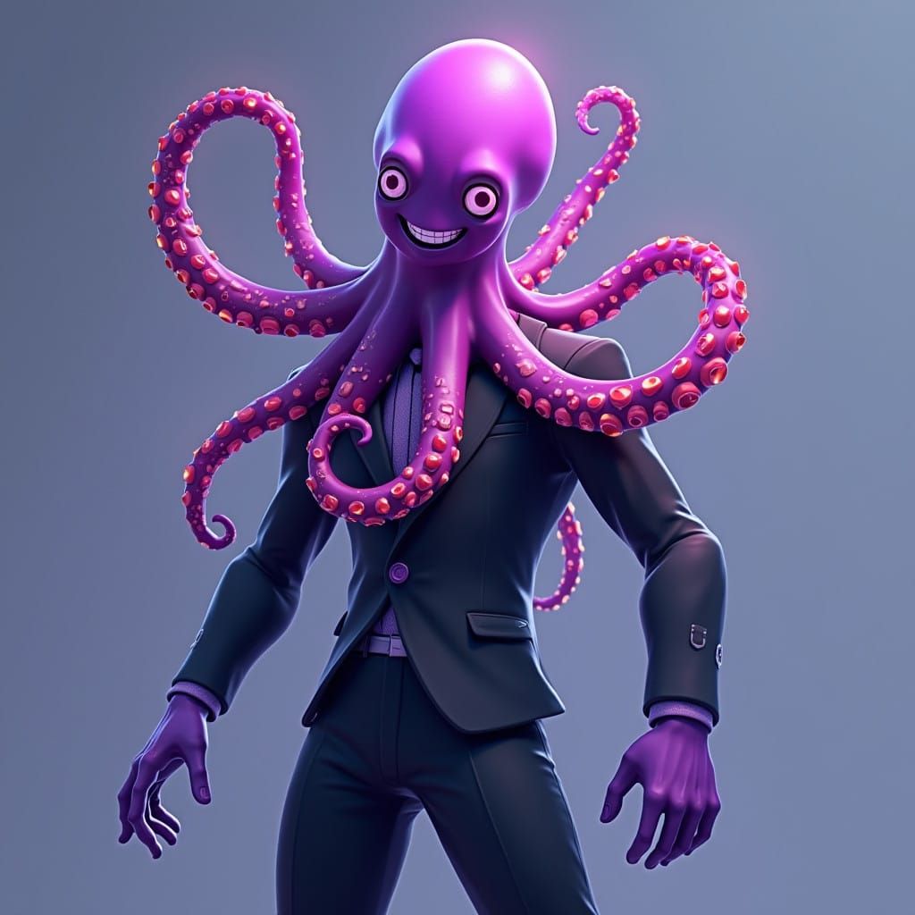 Cyberpunk Octopus Fortnite Skin in Black Suit