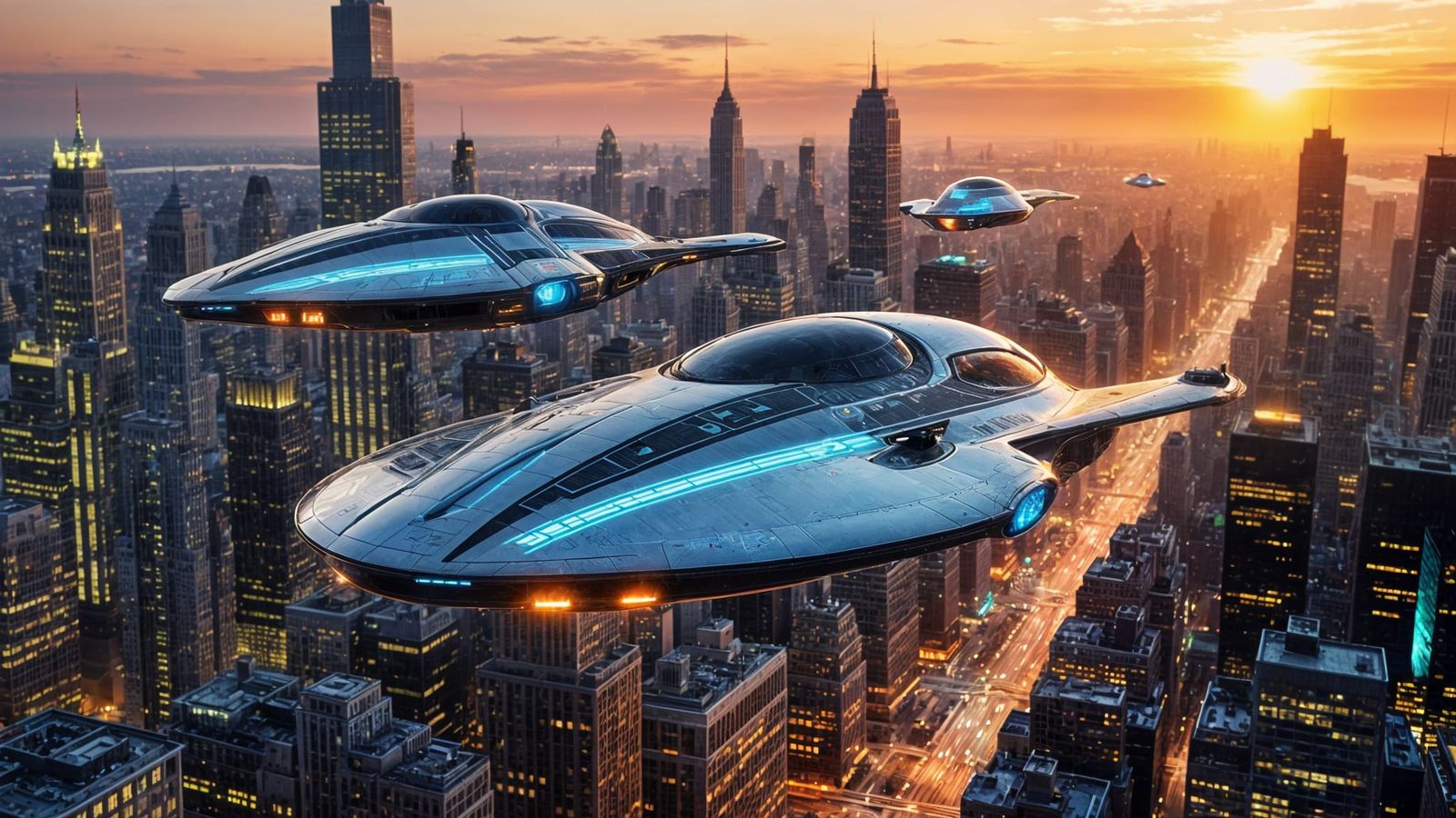 Surreal Futuristic UFOs Soar Above Manhattan Skyscrapers