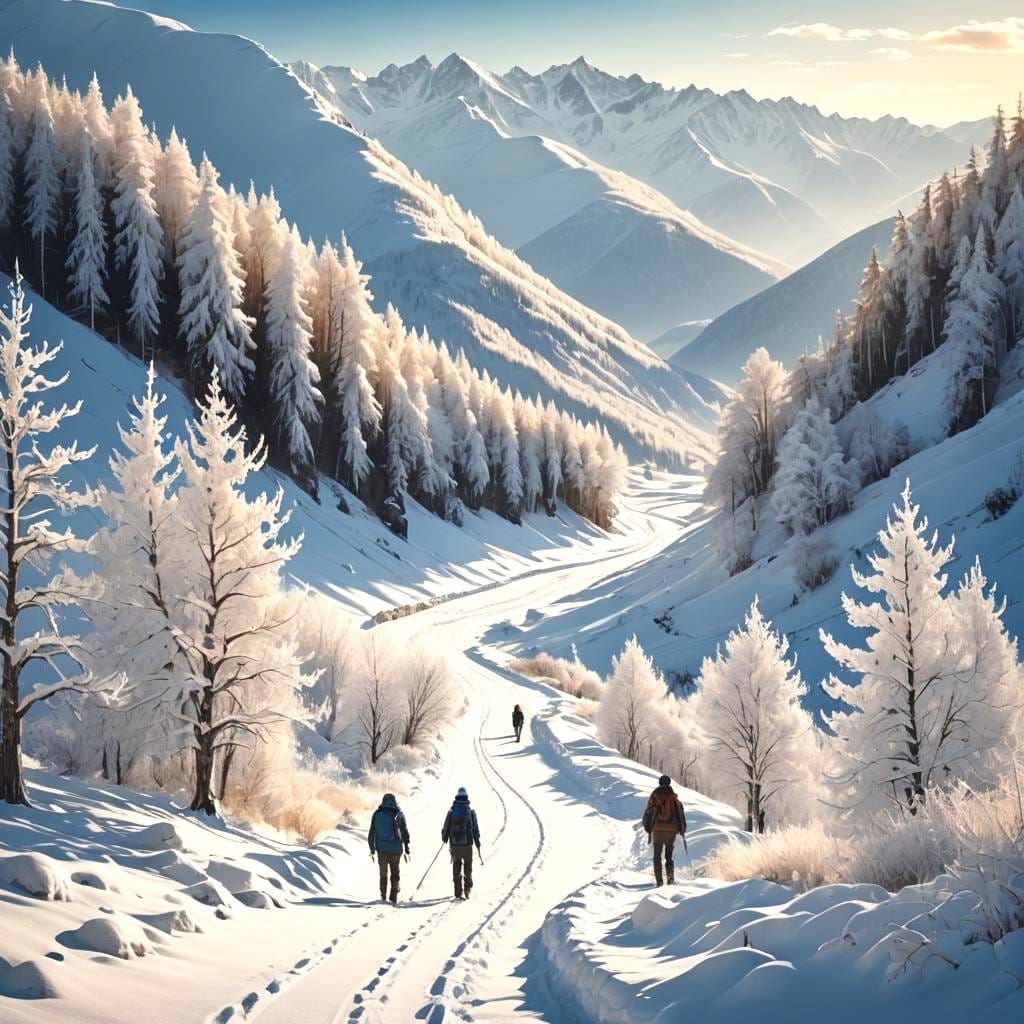Winter Landscape with Travelers in Detailed Matte Painting