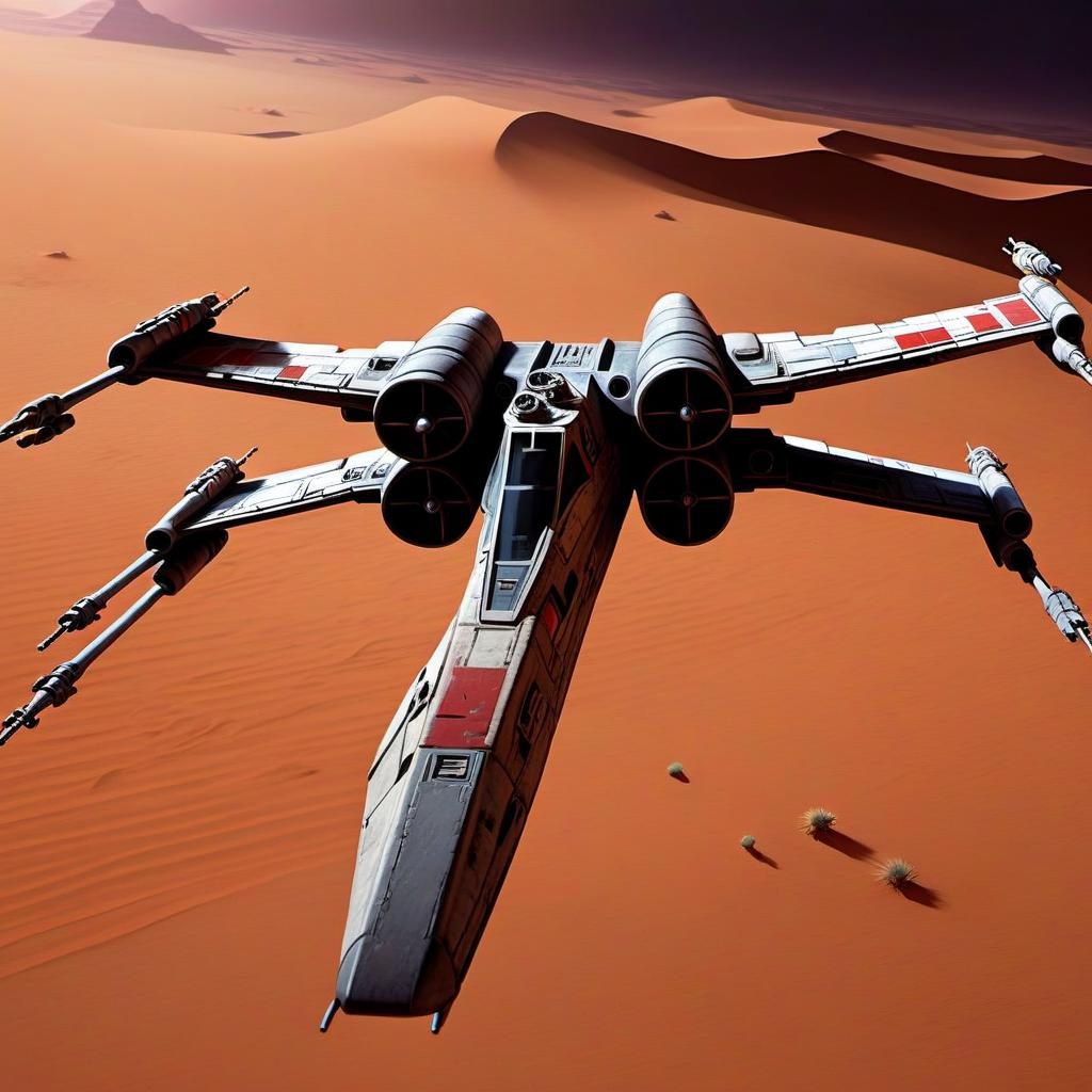 X-Wing Flying Down a Desert Highway