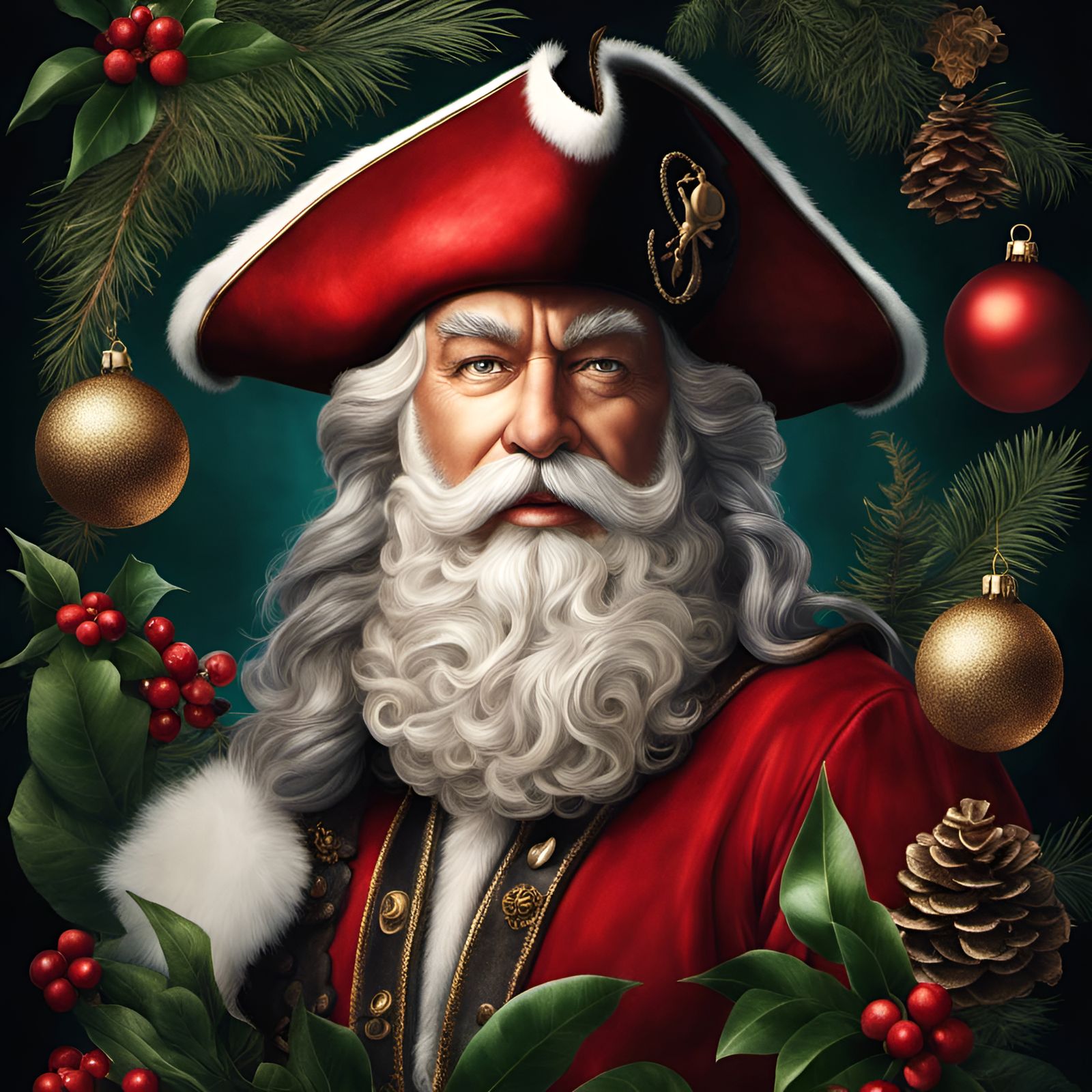 Santa Claus as Pirate: Botanical Illustration Style