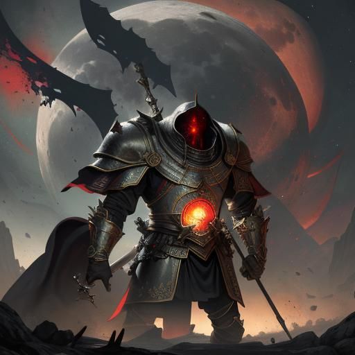 Templar Knight with Red Cross and Giant Moon