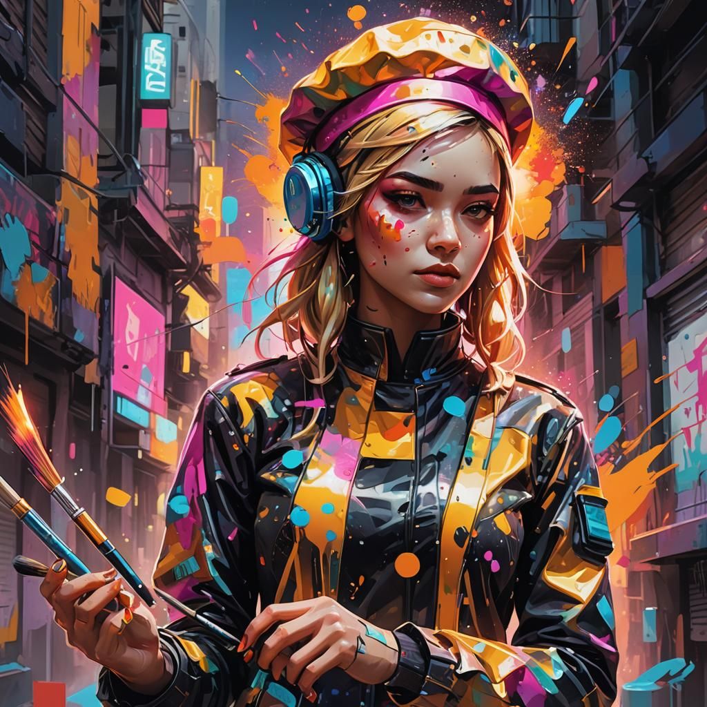 Android Girl Enters Virtual Reality Street Art World