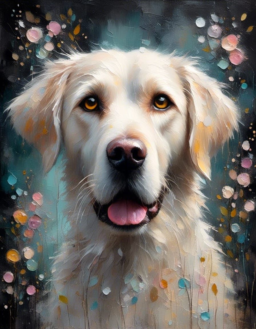 Whimsical Oil Painting of Labrador Retriever