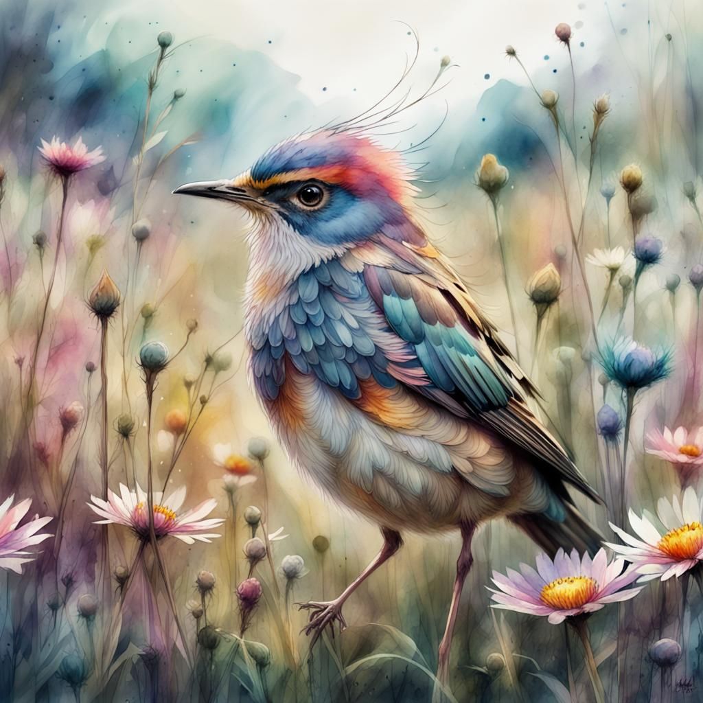 Rare Bird in a Meadow