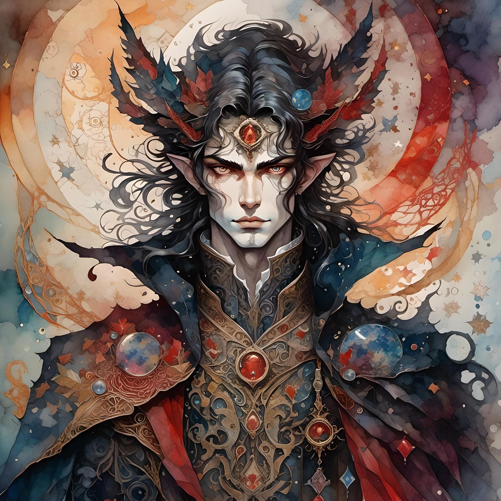 Ethereal Shadow Mage in Watercolor and Ink