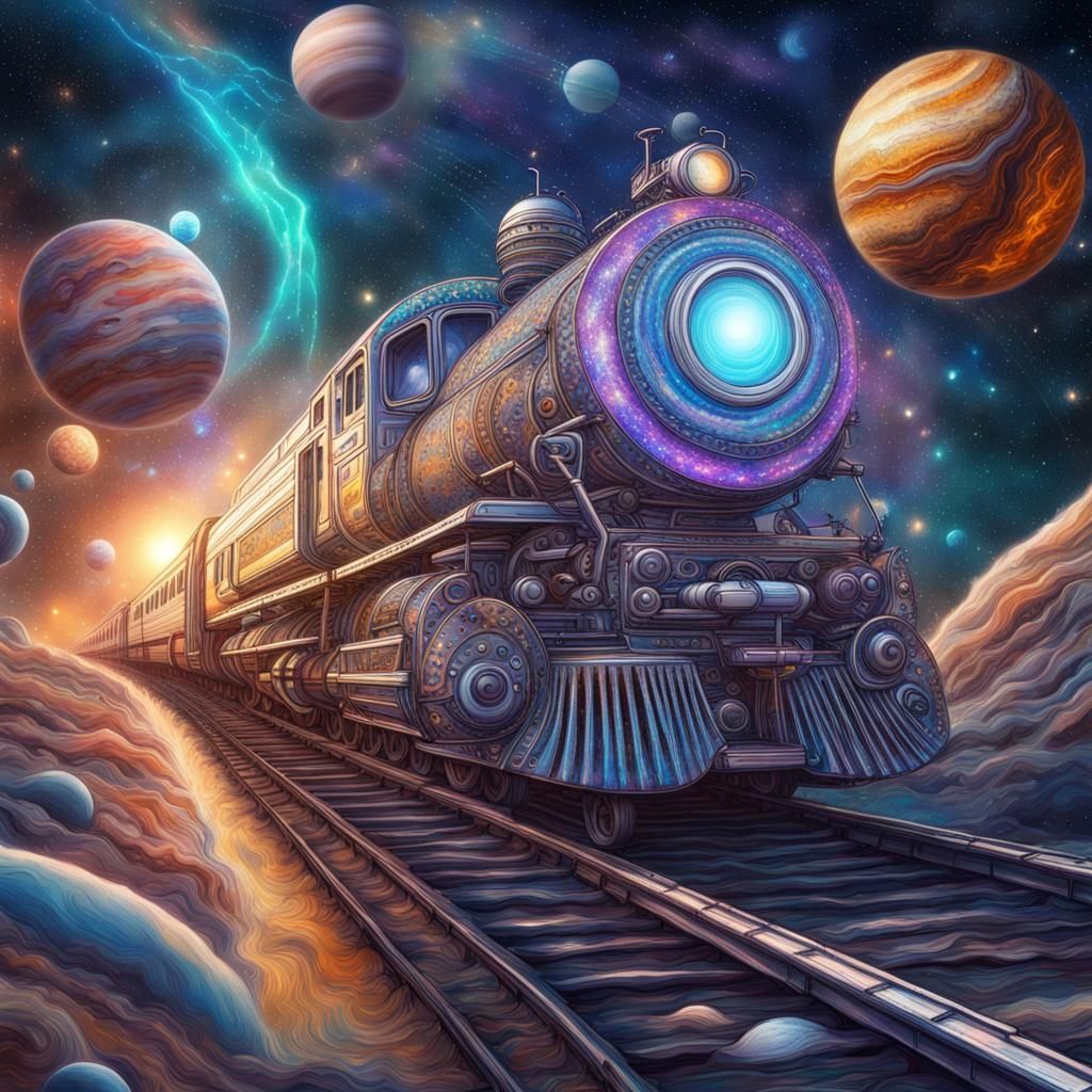 Cosmic Train Journey Through Planets and Stars